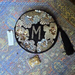 NWT Anthropologie Monogram Beaded Purse Letter M